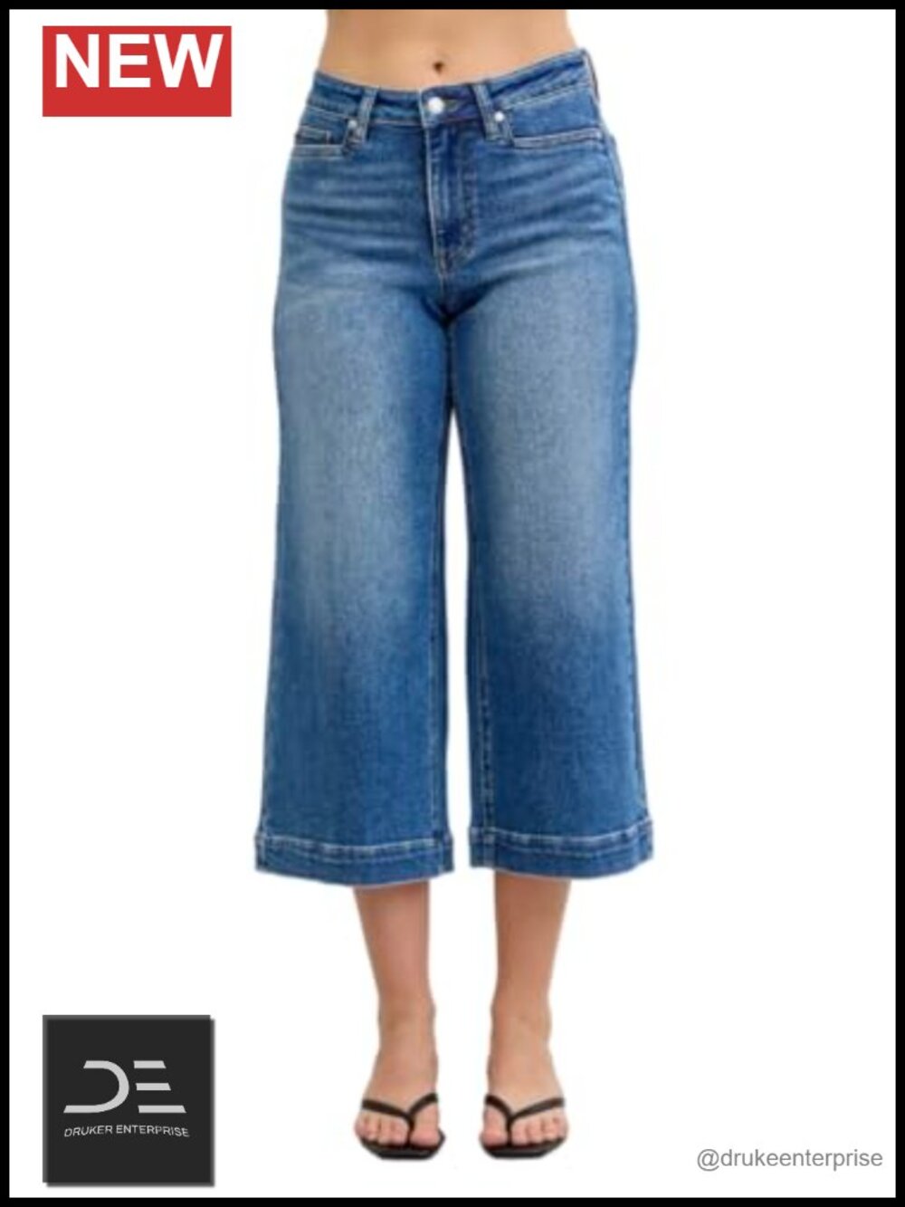 Mid Rise Crop Wide Leg Jeans - 94% Cotton Stretch